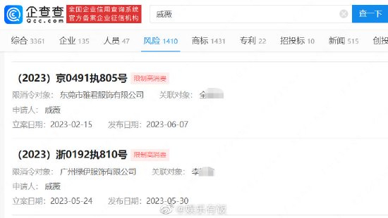 戚薇申请对侵权公司限制高消费 侵权方成被执行人（戚薇官方）